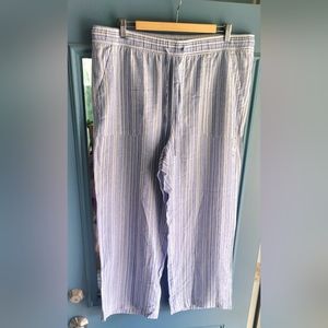 Gap Linen-Blend Wide Leg Blue & White Stripe Pants, Women's Size XL, New
